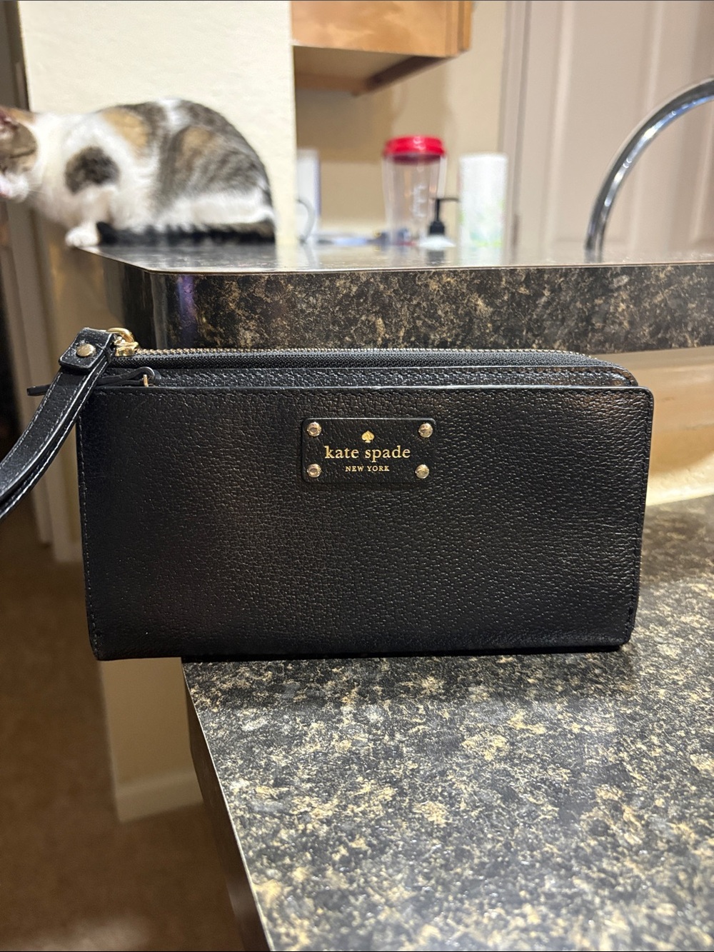 kate spade Black Leather Zip Wristlet Wallet